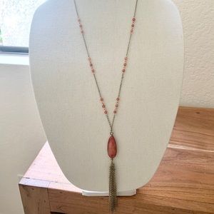 Long silver chain w pedant tassel necklace.